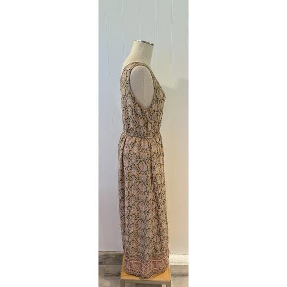 Lucky Brand Boho Floral Maxi Dress L Large Beige Pink Sleeveless Pockets - Picture 5 of 10